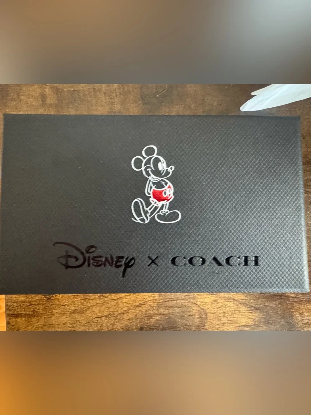 Coach Brown Leather Mickey Mouse Luggage Tag with Red Accents